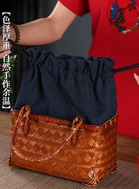 竹柒阁中式大漆手工竹编包手提包收纳挎包日式编织复古配旗袍女包