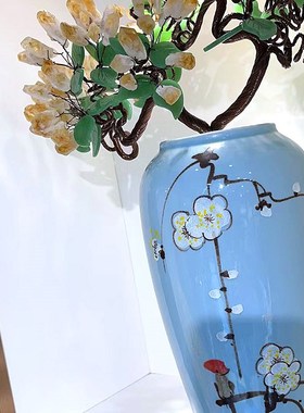 天然紫水晶招财树发财树居家客厅创意装饰品陶瓷摇钱树办公室摆件