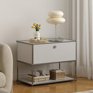 模块柜现代简约收纳卧室床头柜白色双层不锈钢框架储物柜可定制