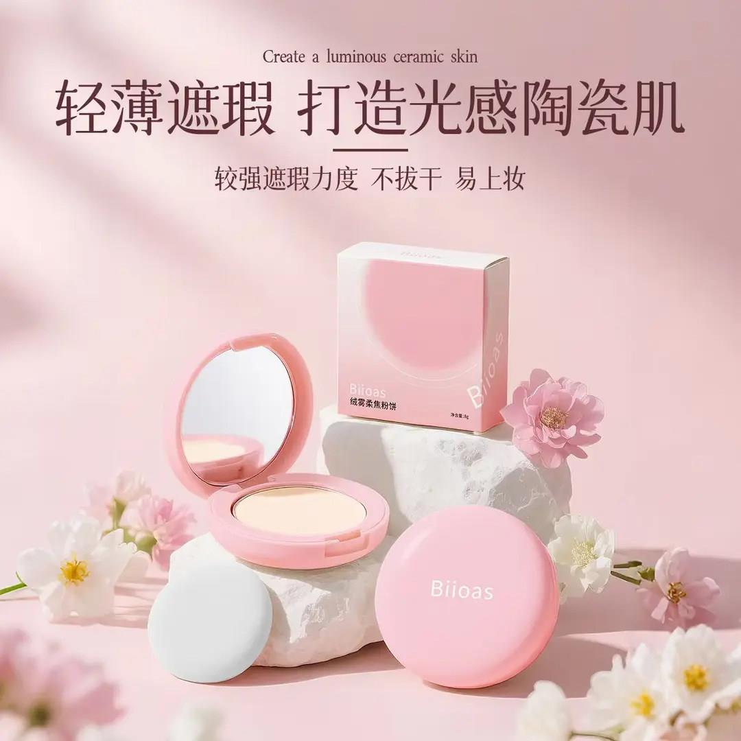 博里奥斯绒雾柔焦粉饼 细腻贴合肌肤 控油遮瑕 柔软肤触 柔雾贴肤