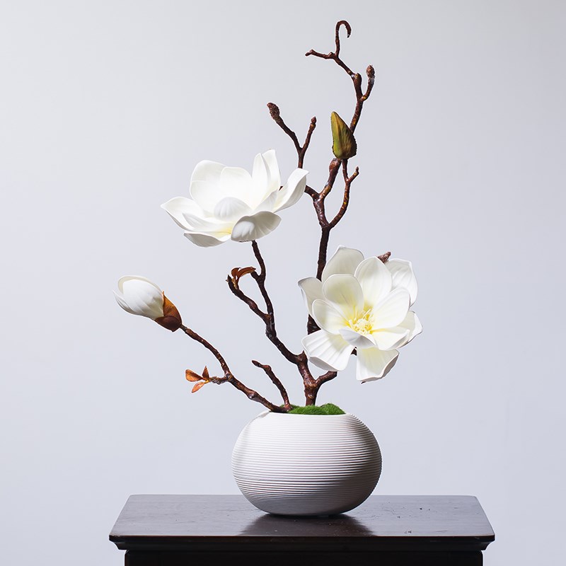 中式仿真玉兰花装花瓶摆放花卉花艺餐厅假花