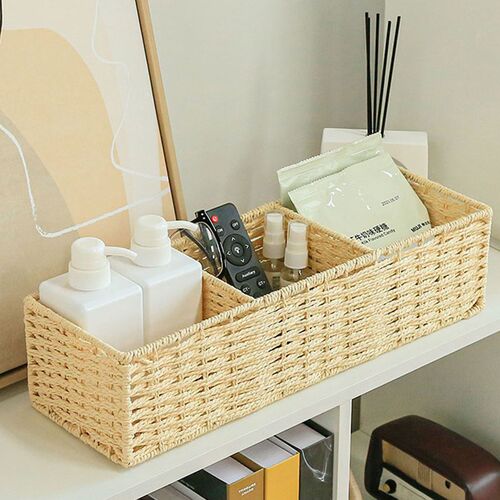 编织收纳盒仿藤编家用茶几玄关钥匙零食收纳篮化妆品小物件收纳箱