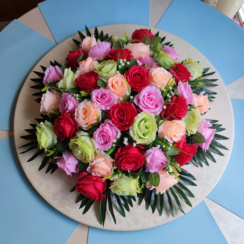 圆桌花圆形花摆花仿真酒店饭店台花电动盘中间摆设花