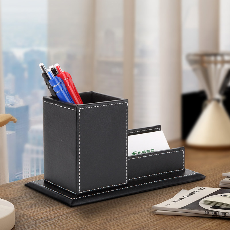 商务皮质笔筒名片座 多功能桌面收纳盒 创意韩国礼品定,文具电教/文化用品/商务用品,笔筒,淘宝优惠券,粉丝福利购,淘宝优惠卷