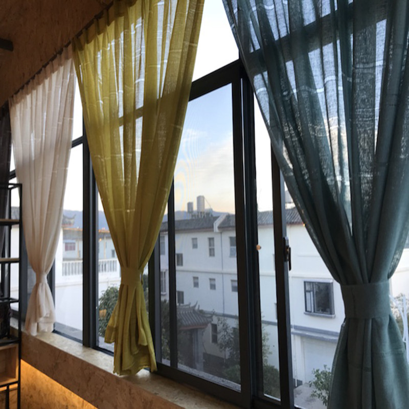棉麻加厚窗帘简约现代纱窗帘成品阳台横条镂空窗纱帘