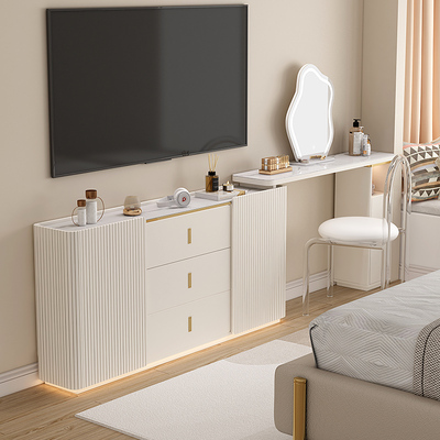 奶油风电视柜梳妆台一体主卧白色超薄岩板五斗柜高款落地