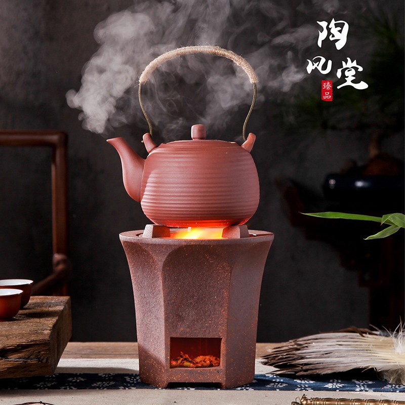 陶壶烧茶壶手工泥壶烧壶粗陶提梁柴烧壶砂铫壶木炭炉碳炉煮茶壶
