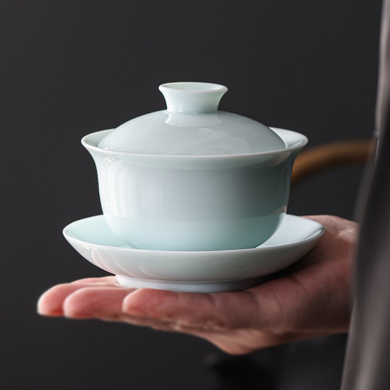 羊脂玉茶碗德化白瓷盖碗中式功夫茶具单个三才碗会客泡茶