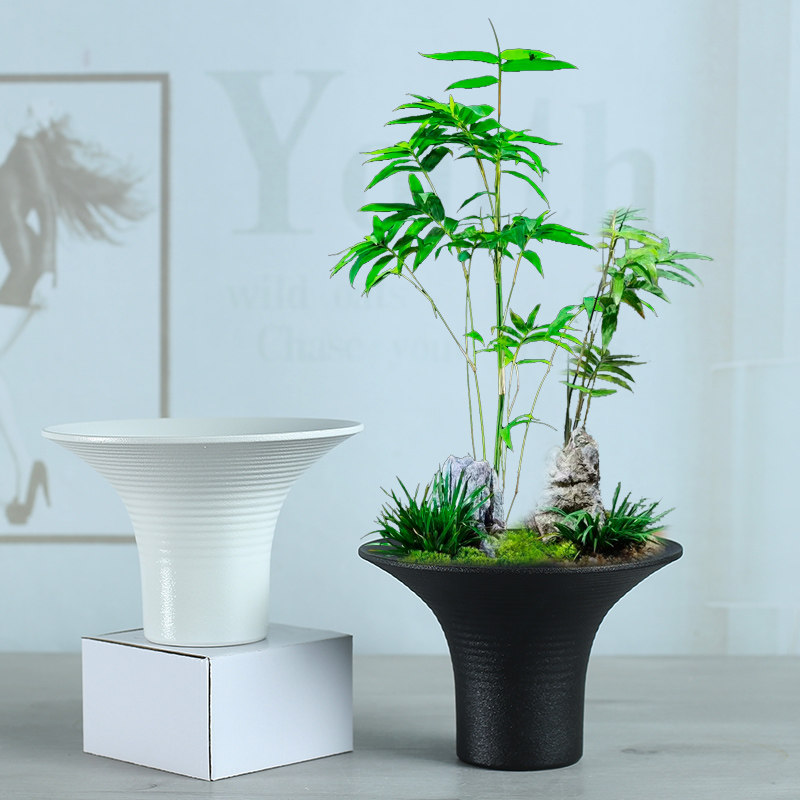 高脚米竹白色无孔花盆陶瓷家用室内简约君子兰蕨类植物造景盆