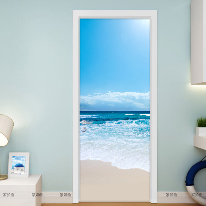 风景海门贴纸自粘衣柜家具翻新贴纸卫生间门贴海景地中海风