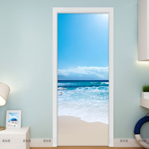 风景海门贴纸自粘衣柜家具翻新贴纸卫生间门贴海景地中海风
