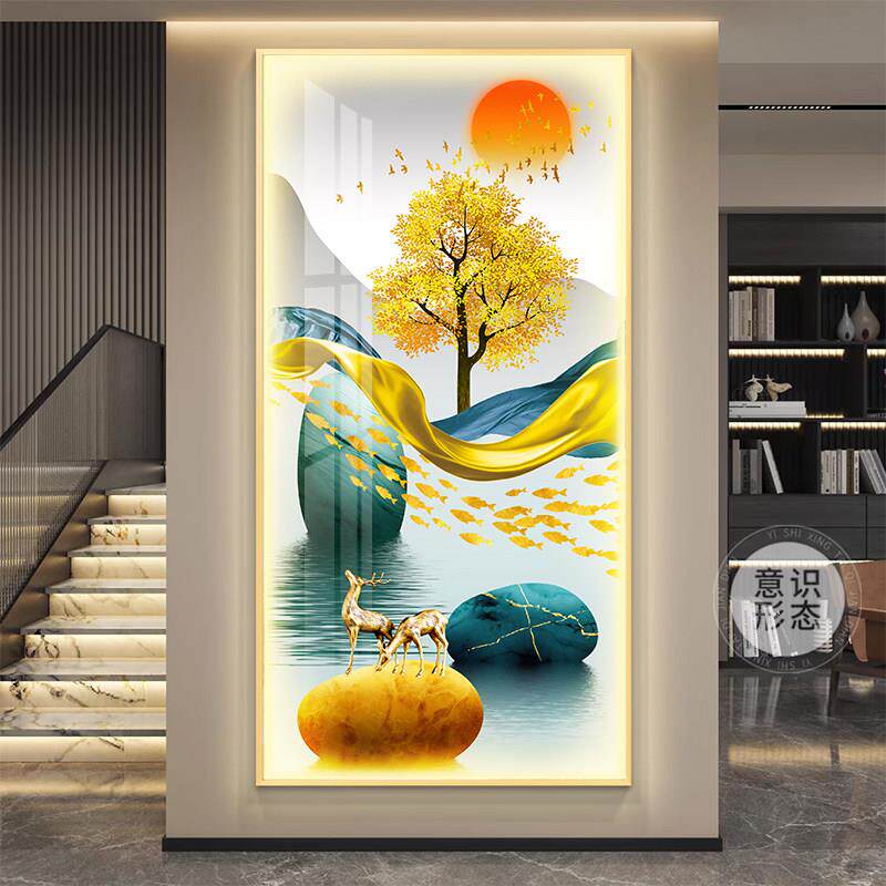 家和富贵玄关装饰画轻奢大气入户正对门挂画led带灯走廊过道壁画