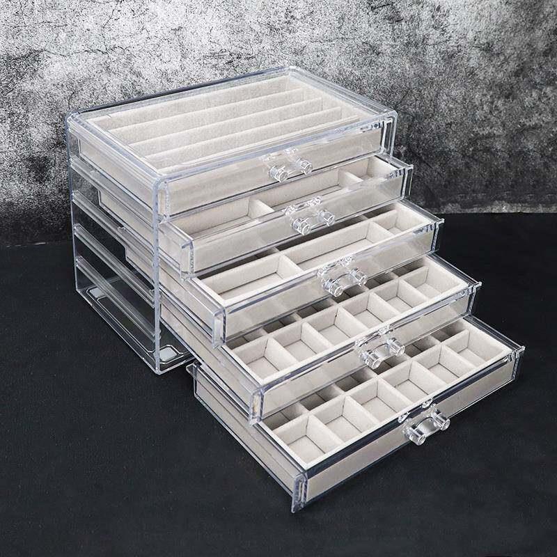 耳环耳针小饰品收纳盒防尘带抽多格带绒布戒指手镯项链展示盒