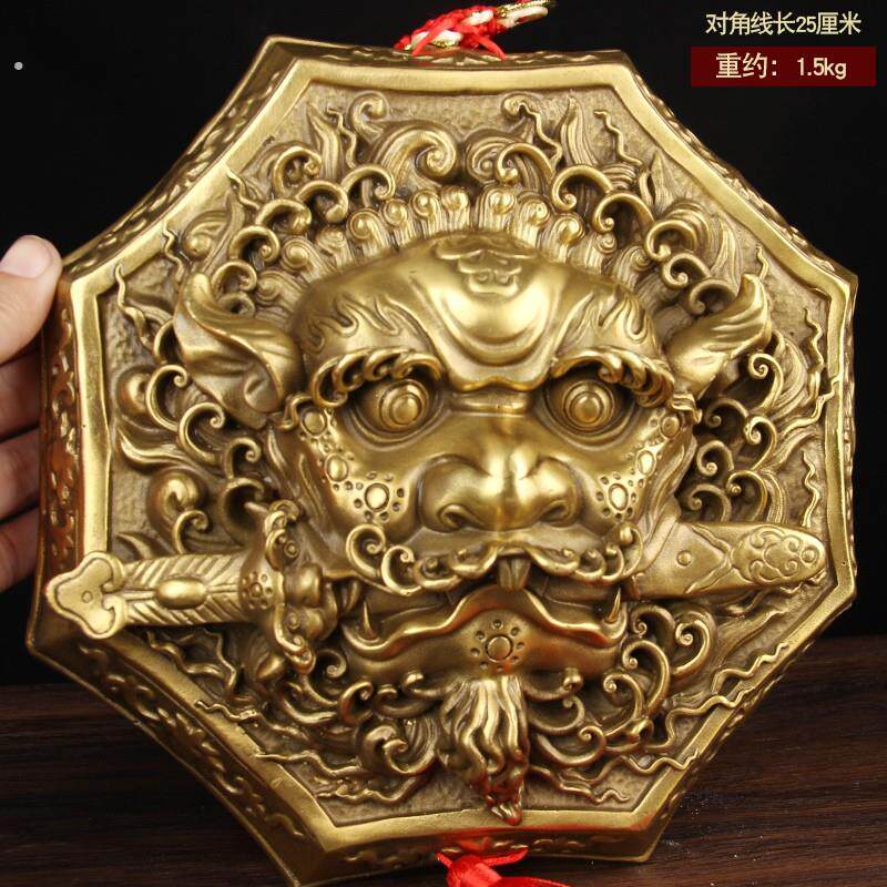 铜狮咬剑挂件 铜狮子挂件 虎头牌兽头 铜八角狮头摆件 铜睚眦摆件