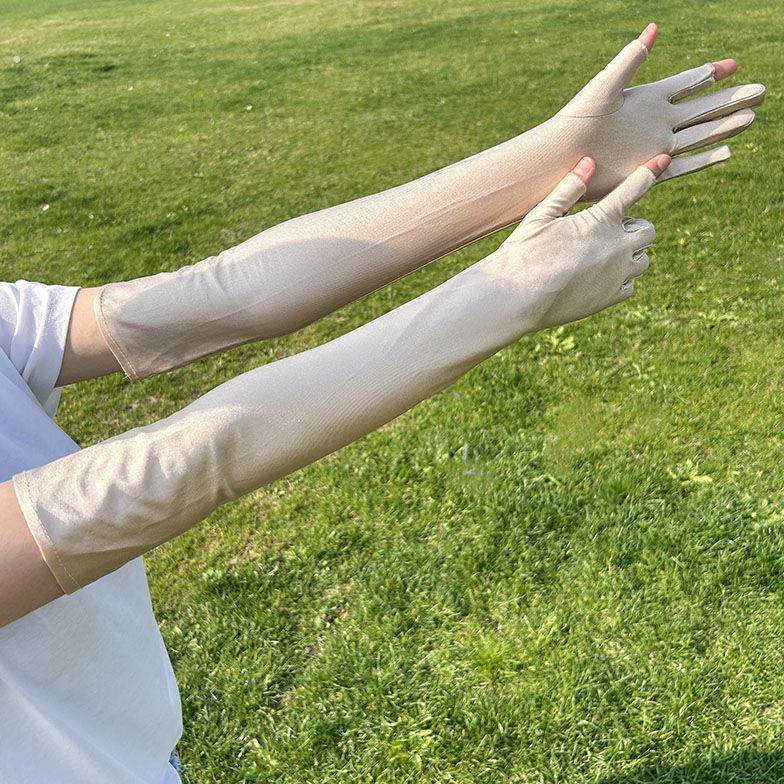 防晒手套女户外骑行夏季女士薄款开车袖套防紫外线长款漏二指手套