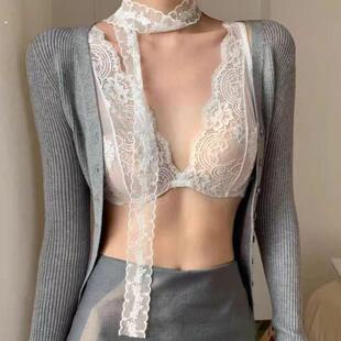 法式纯欲蕾丝内衣女叠穿小胸聚拢免穿文胸一体式美背吊带背心内搭
