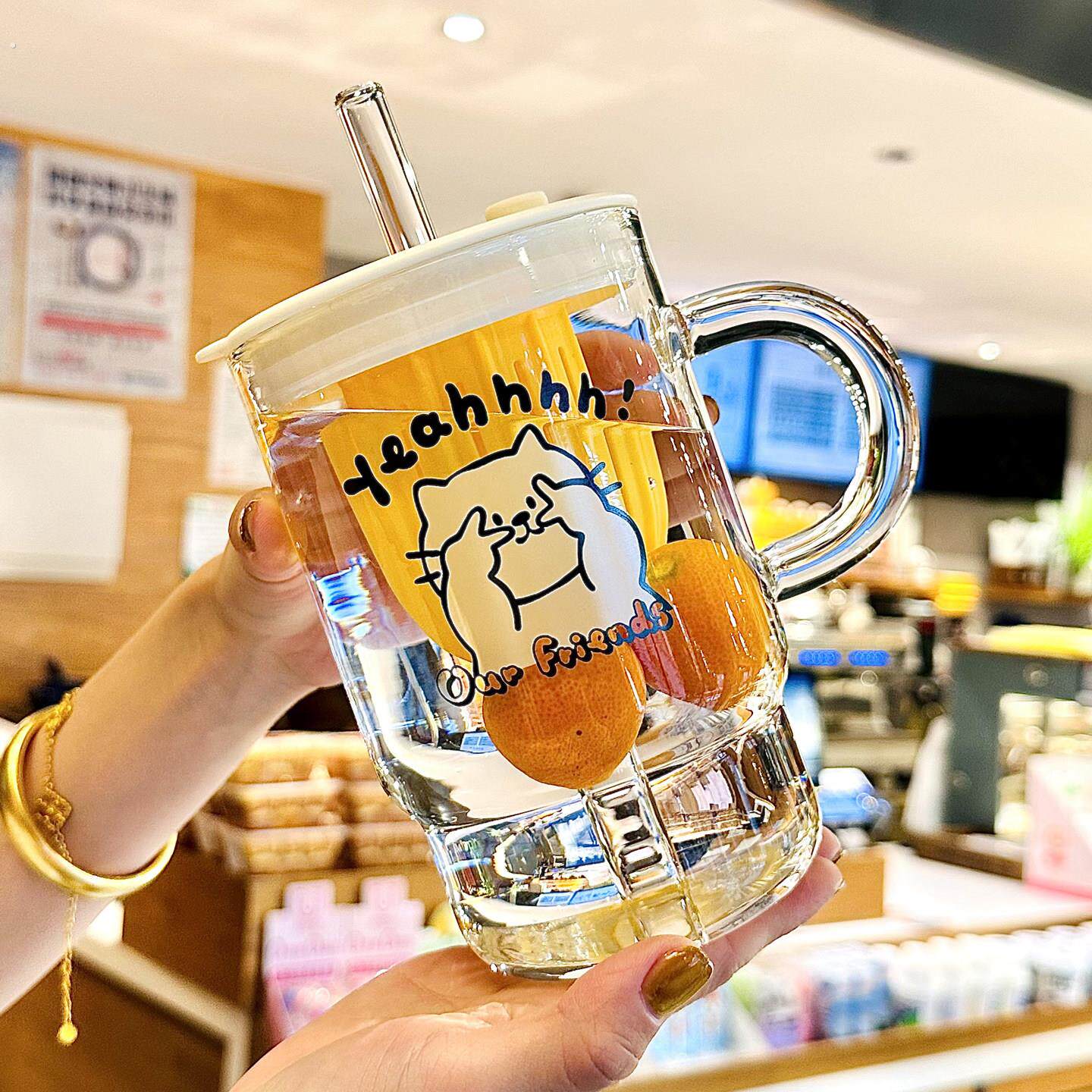 水杯女生高颜值2026新款大容量杯子带把手高硼硅玻璃杯泡茶吸管杯