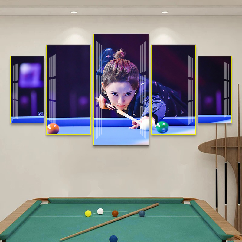 台球厅装饰画现代简约桌球室五联画挂画斯诺克明星俱乐部墙贴壁画
