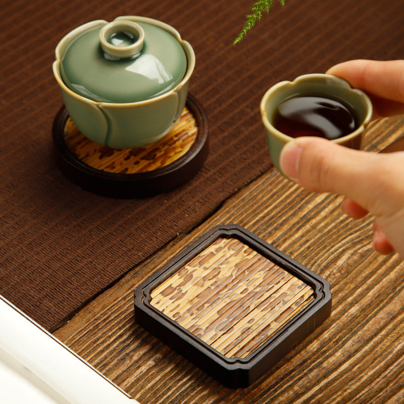 复古梅妃竹茶托斑竹茶杯垫隔热餐垫日式杯托功夫茶道茶具