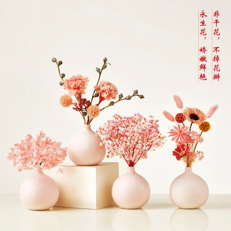 风粉黄蓝色永生花天然花束花瓶装满天星兔尾绣球花干花摆设