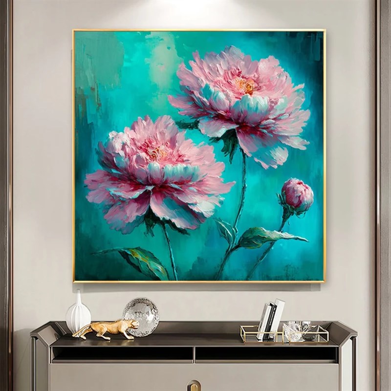 大芬村手绘油画抽象牡丹花卉轻奢客D厅装饰画餐厅肌理立体卧室挂图片