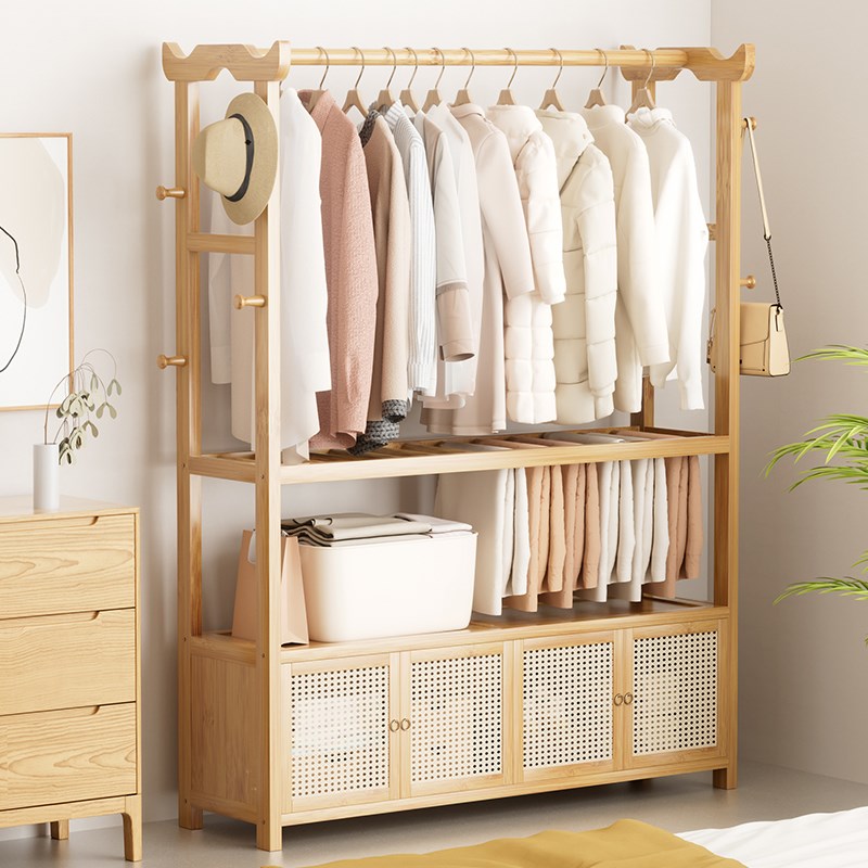 挂衣架落地卧室简易衣帽架家用2024新款爆款楠竹收纳衣柜出租房用