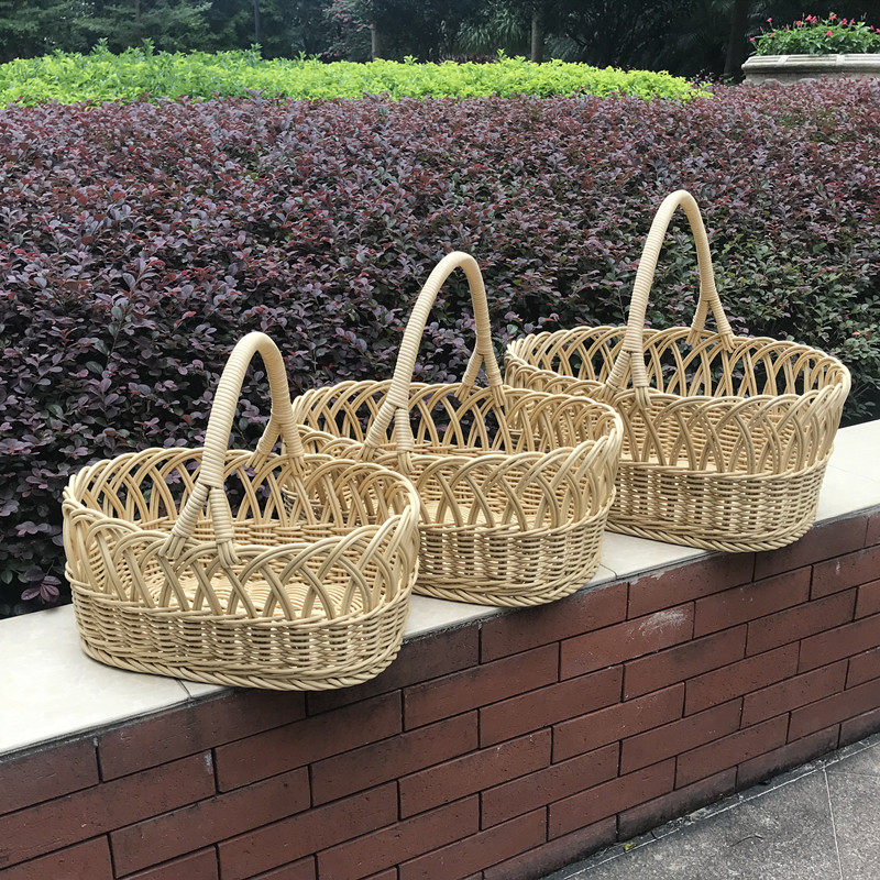手提篮果篮花篮购物篮收纳篮藤编篮柳编手工杂物篮藤编编织