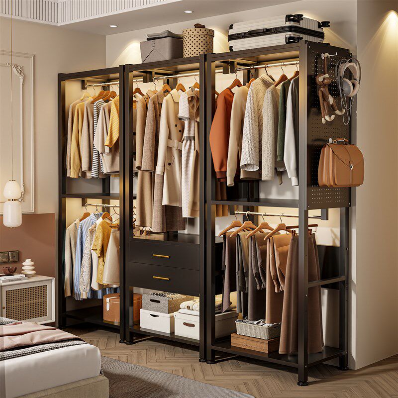 钢衣架家用衣帽间简易衣橱落地开 放式金属挂衣架多功能衣柜