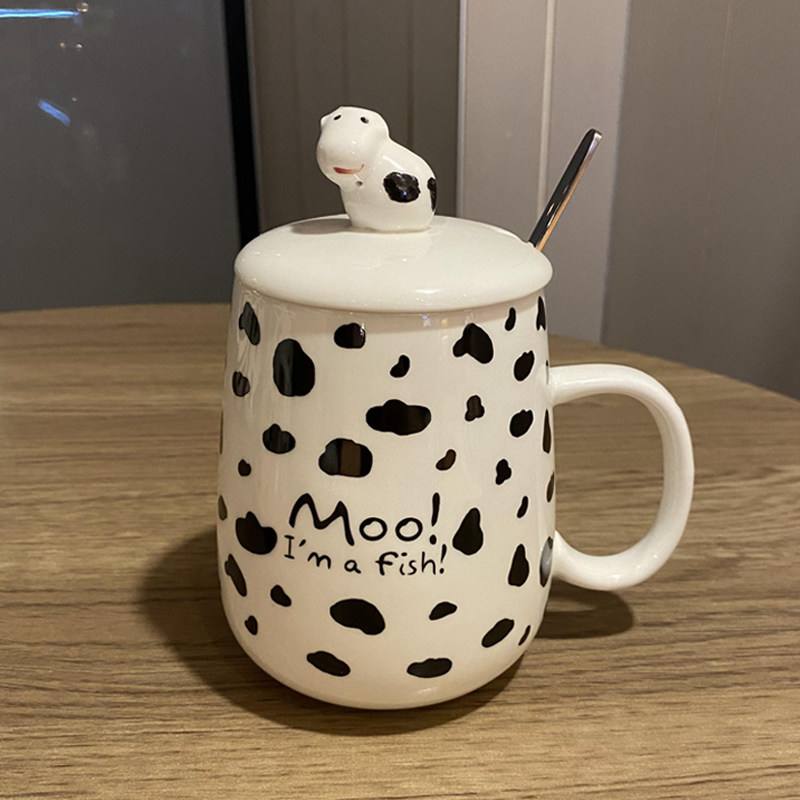 韩版盖勺牛奶陶瓷杯网红马克杯可爱女生宿舍早餐杯