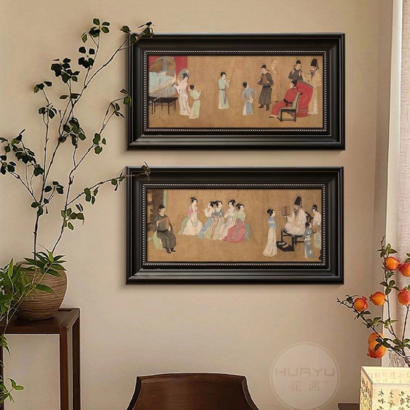 韩熙载夜宴图中国风书房茶室挂画宋代美走廊画复古床头壁画