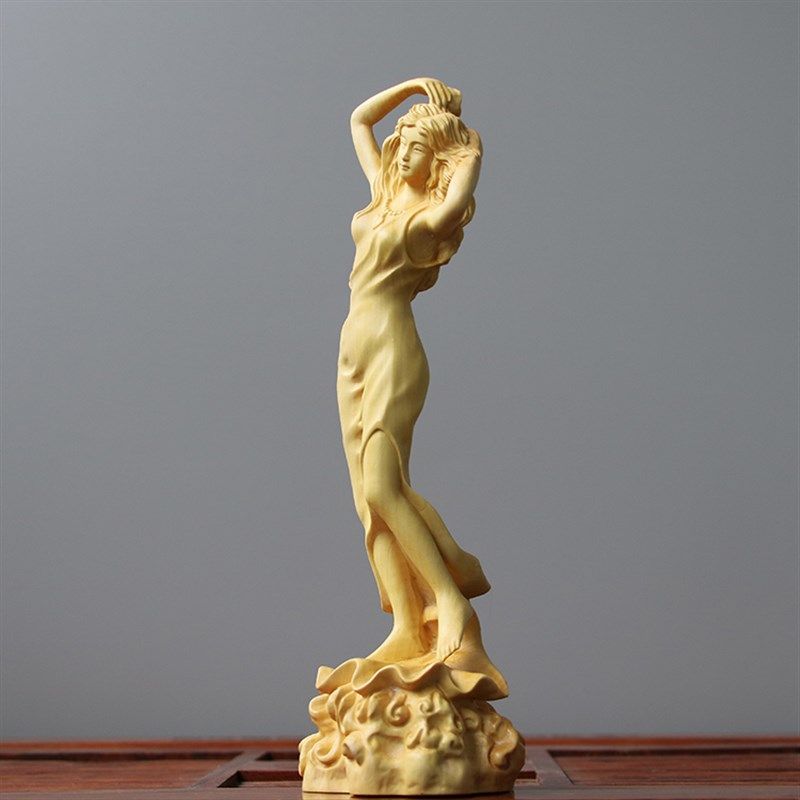 黄杨木雕刻卷发美女神汽车手工艺品家居饰品文玩
