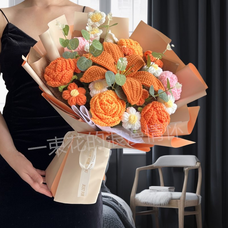 母亲节礼物毛线编织针织仿真花束送妈妈婆婆女友闺蜜创意生日礼物