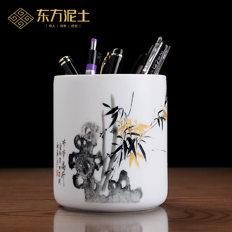 《节节升》羊脂玉瓷手绘笔筒 教师节送老师同