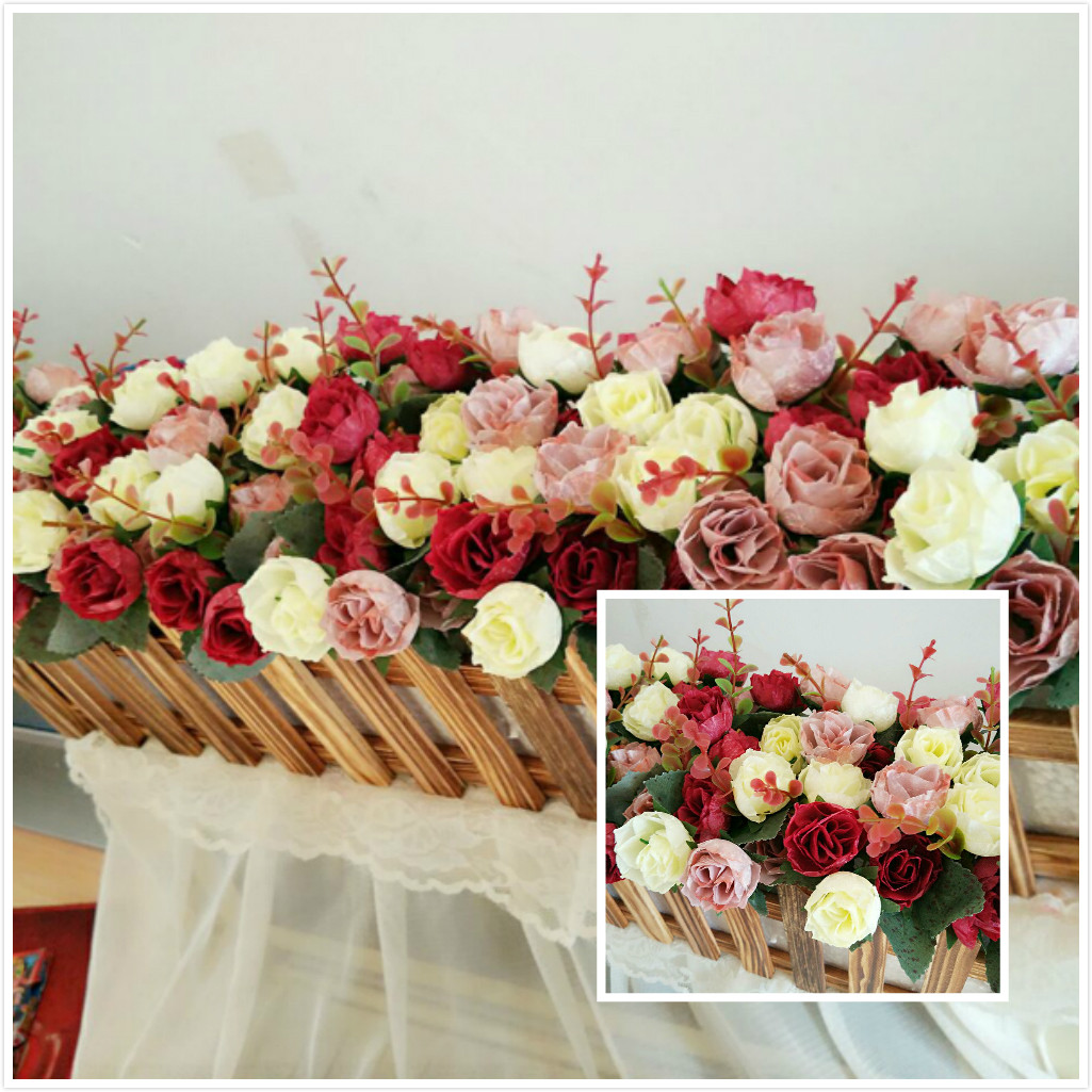 00c木栅栏玫瑰花古典仿真假花套装装饰花摆设春节装扮