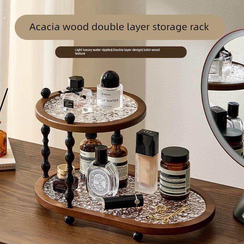 中古风桌面杯子置物架家用高级感轻奢家饰品钥匙扣玄关双层收纳架