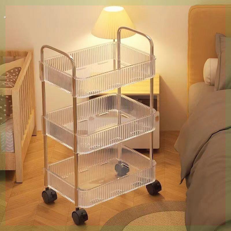 透明压克力小推车置物架床头零食卧室落地移动多层化妆品收纳层架