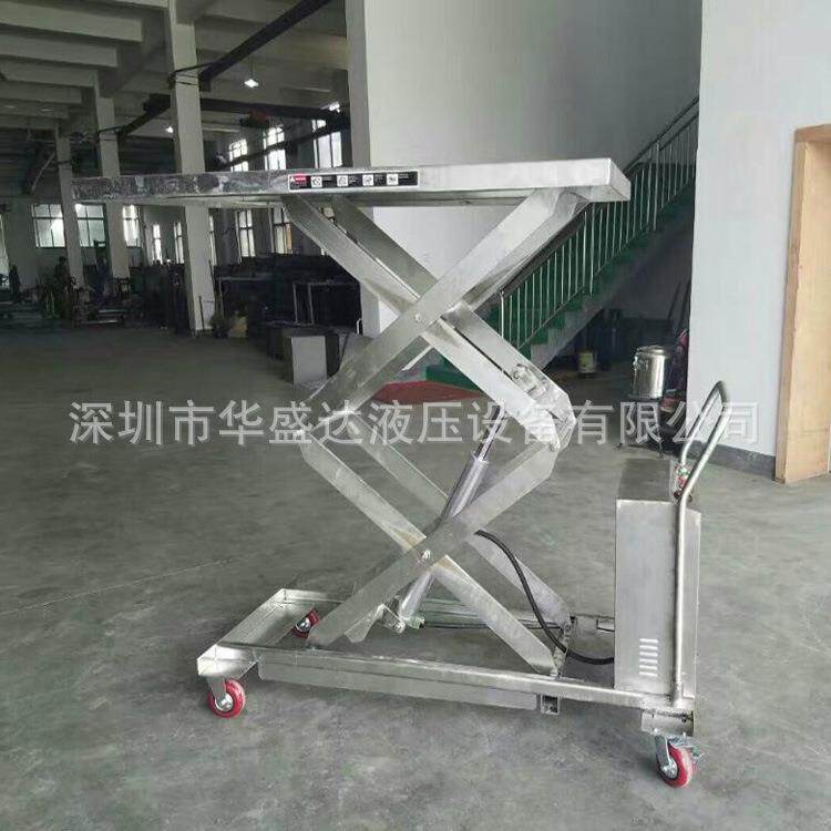 不锈钢移动半电动升降平台车不锈钢充电式平台车手推平台车