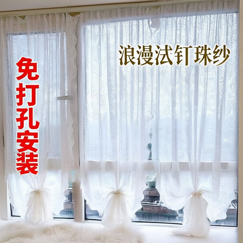 法式复古纱帘免打孔飘窗帘