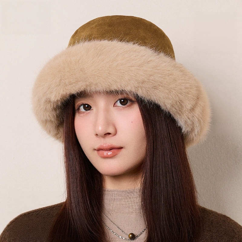 显脸小帽子女士冬季新款蝴蝶结毛绒边渔夫帽气质洋气保暖加厚盆帽