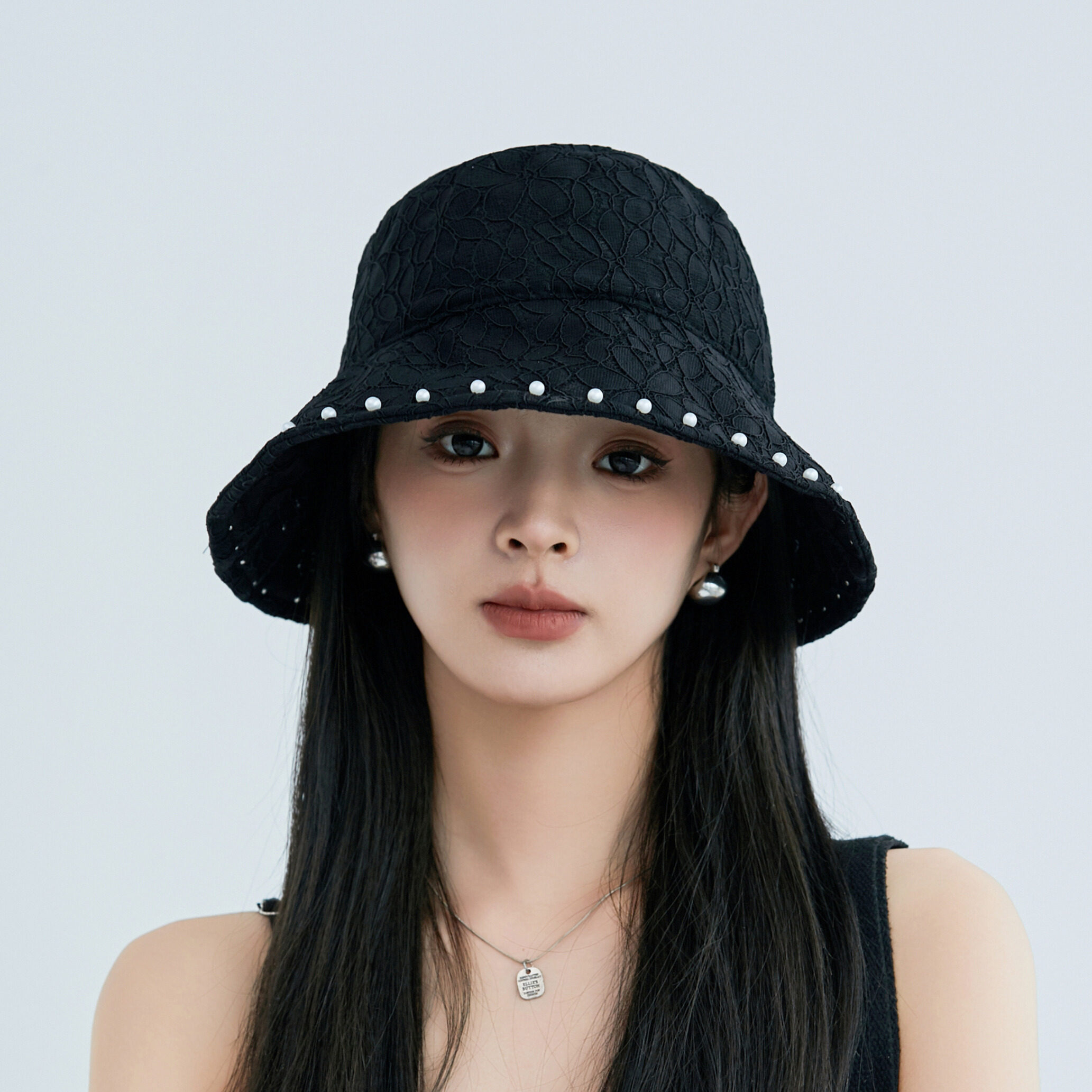 韩版气质珍珠盆帽小香风蕾丝渔夫帽女春夏镂空透气遮阳帽子显脸小
