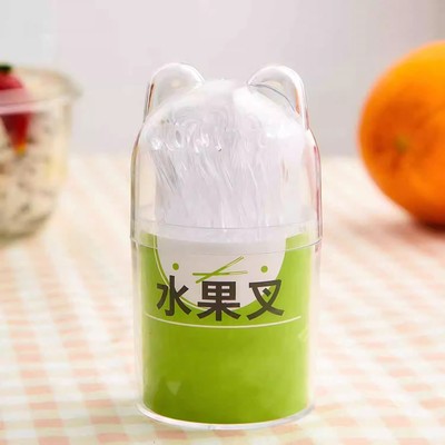 透明小叉子摆摊用罐装收纳盒加厚加硬家用便携一次性水果叉