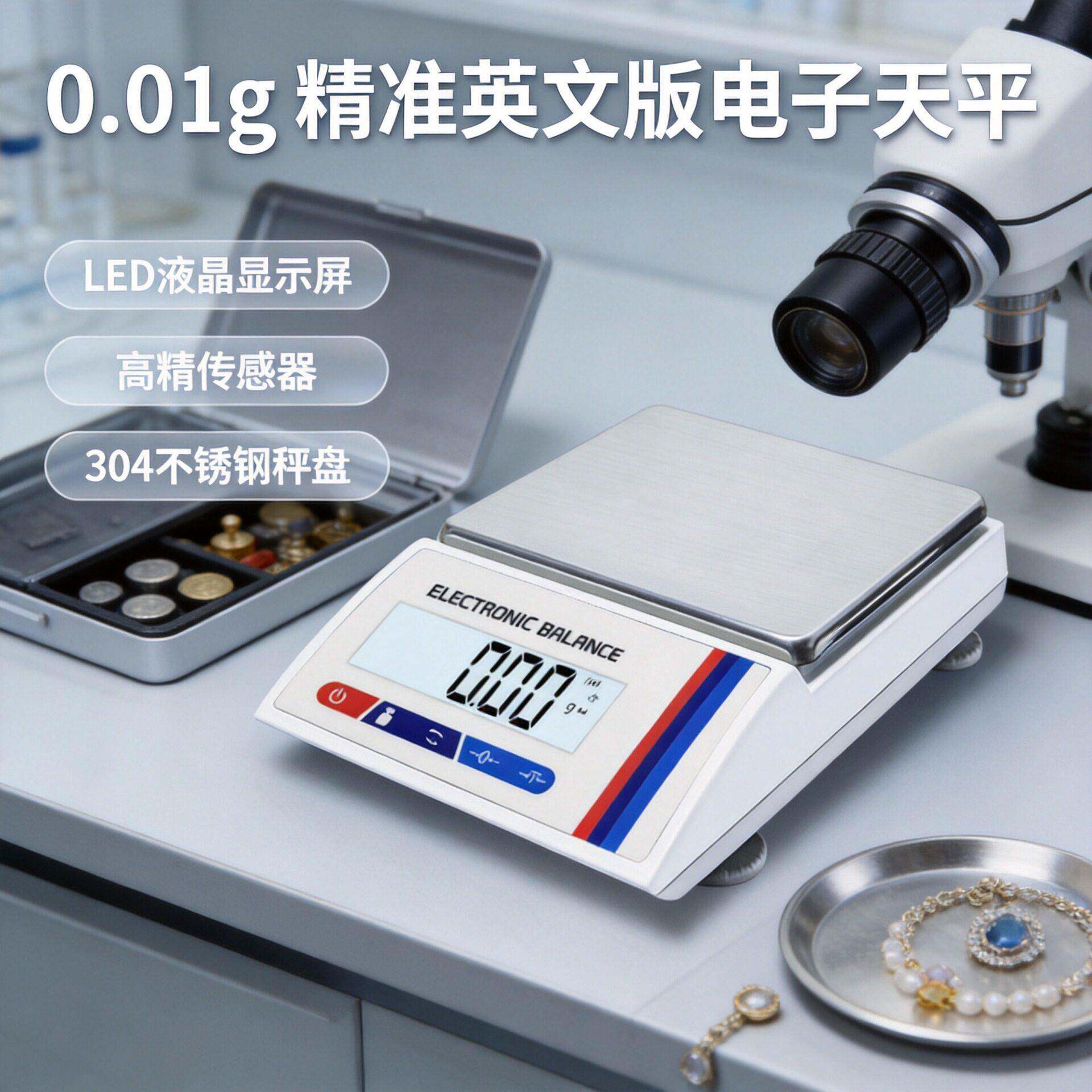 外贸英文版0.1精准电子天平秤0.01g珠称黄金秤克称精密实验室称