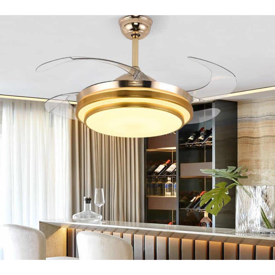 金色双层铝风扇灯吊扇家用客厅餐厅吊灯电风扇一体简约隐形吊扇灯