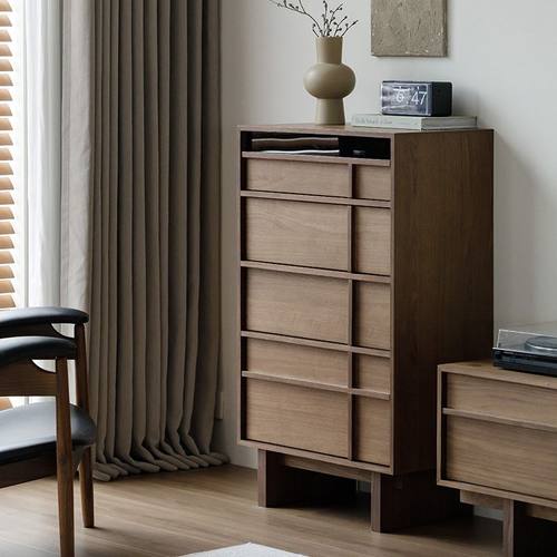 实木中古风实木斗柜黑胡桃木抽屉柜骨骼线储物柜电视边柜定制