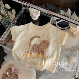 儿童百搭中小童纯棉宝宝上衣服 童装 女童T恤夏季 款 洋气卡通套头衫