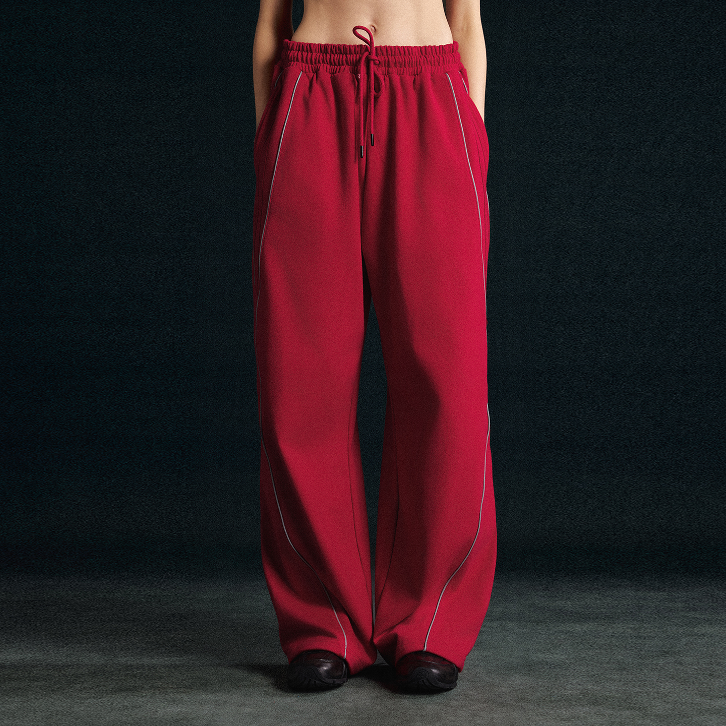 美式复古反光条纹直筒休闲裤