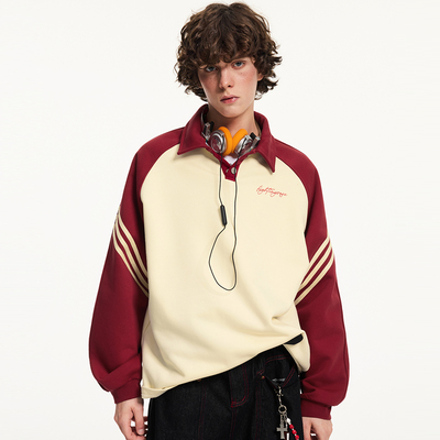 拼接撞色插肩袖学院风宽松卫衣