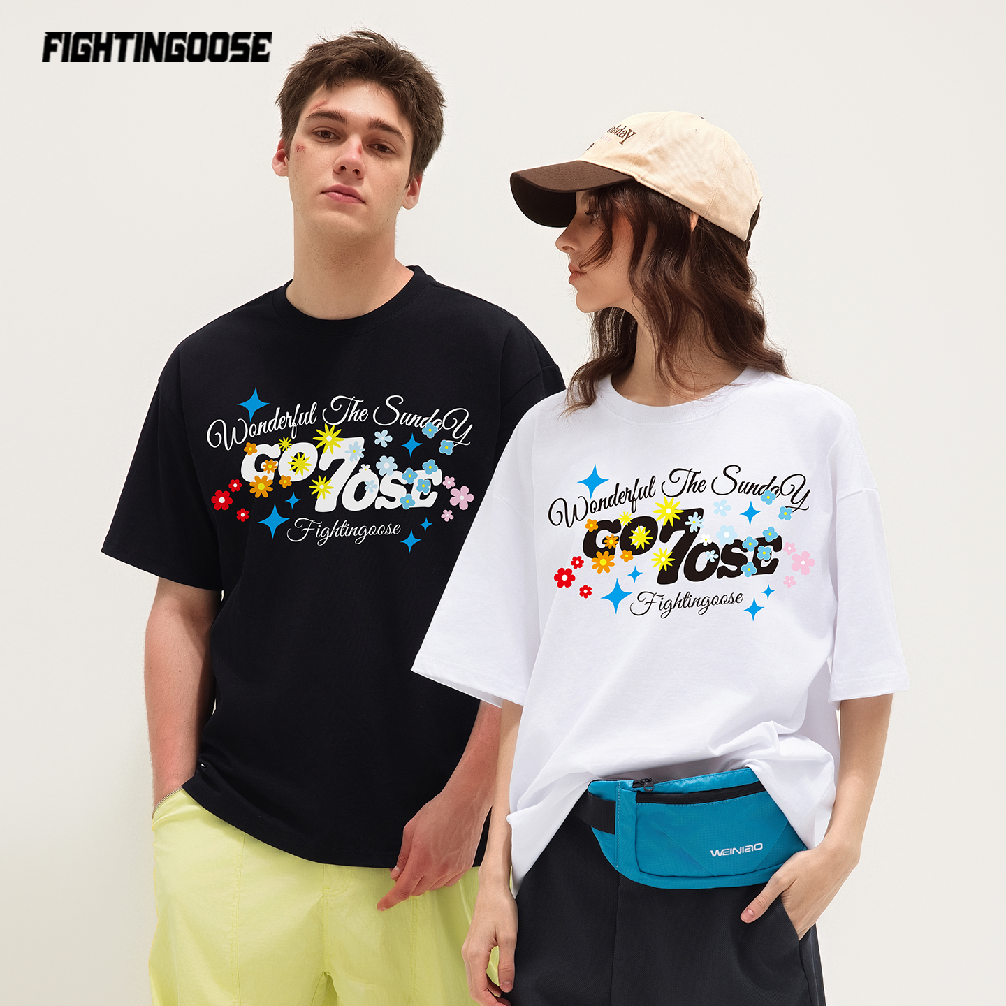 短袖男t恤2025新款美式穿搭花卉