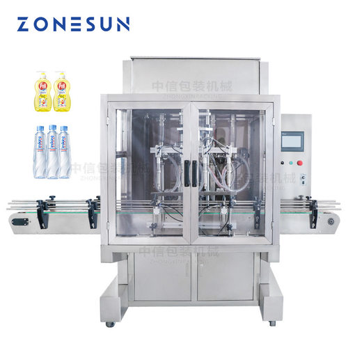 ZONESUN 全自动蜂蜜奶油定量灌装机 伺服四头液体带防尘罩灌装机
