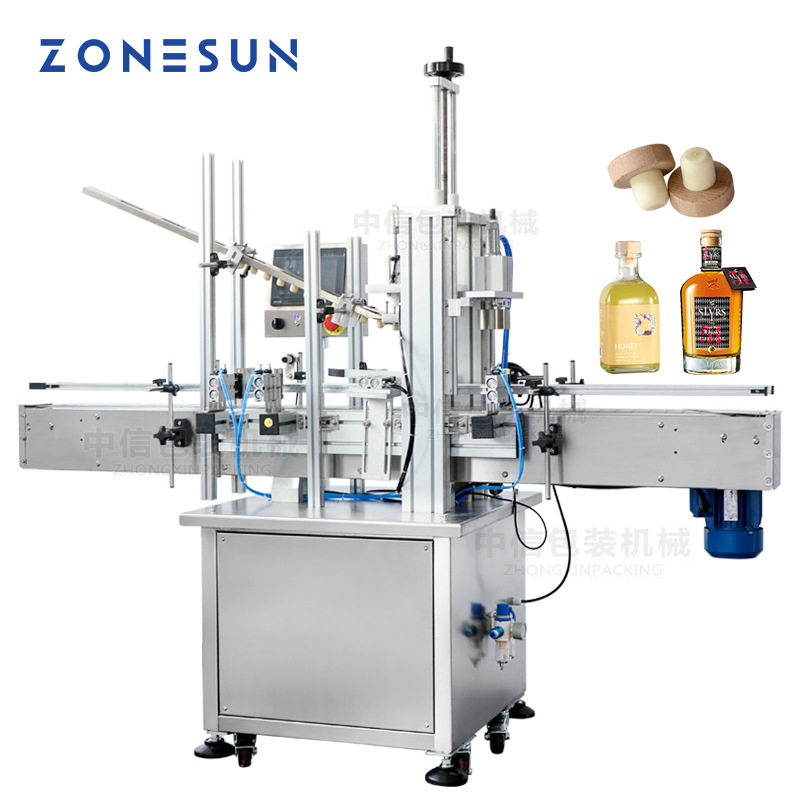 ZONESUN 全自动落盖拍盖机 红酒葡萄酒瓶软木塞压盖机 带送盖导轨